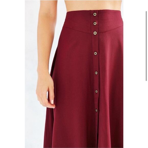 URBAN OUTFITTERS ECOTE BASQUE WAIST BUTTON DOWN MIDI SKIRT BURGUNDY SMALL - Picture 2 of 10